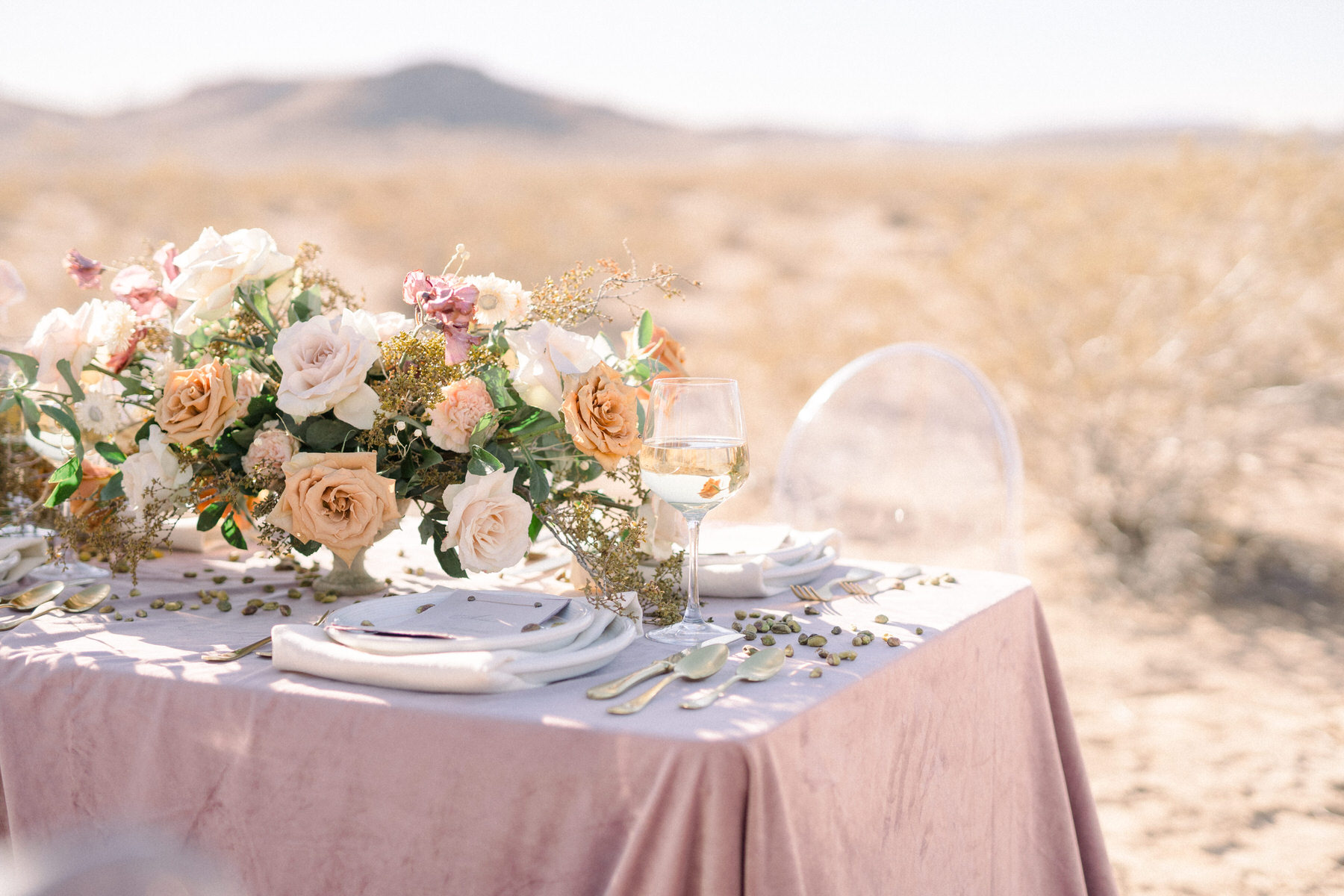 Desert Wedding Elopement featuring a gorgeous Carol Hannah bridal gown.